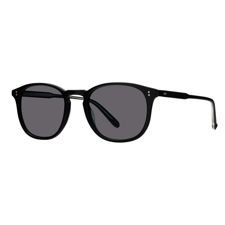 Garrett Leight - "KINNEY" Sunglasses in Matte Black Frames with Semi-Flat Blue Smoke Lenses