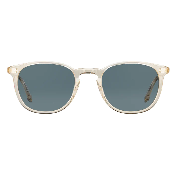 Garrett Leight - "KINNEY" Sunglasses with Champagne Frame and Blue Smoke Polarized Lenses