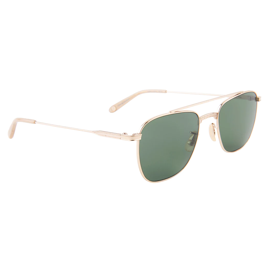 Garrett Leight - "RIVIERA" Sunglasses in Gold Bone Frames with Green Polarized Lenses