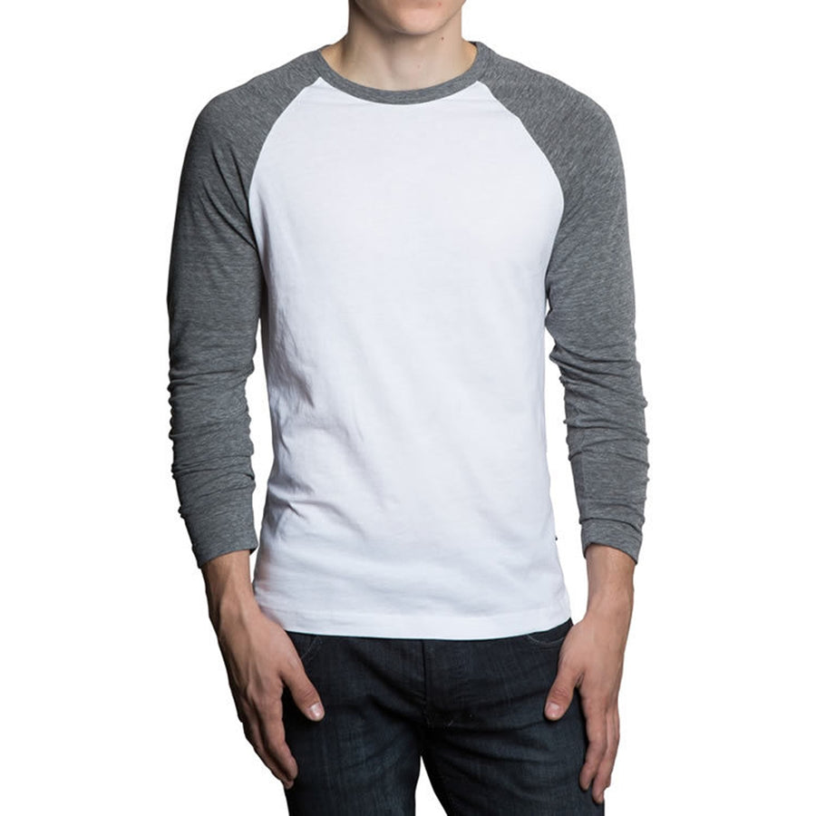 GENTS - Long Sleeve Baseball Raglan in White with Grey