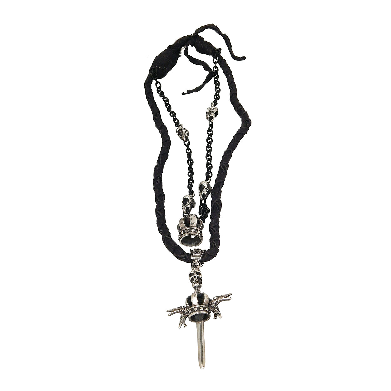 I.V.Y. Dimensions - &quot;EMPIRE SKULL&quot; Necklace in Sterling Silver and Black Leather