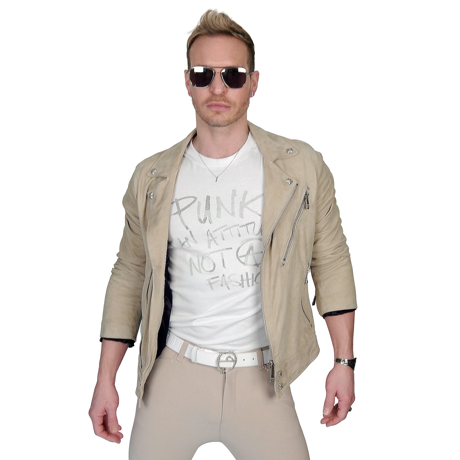 Men&#39;s John Richmond - &quot;KONSOON&quot; Leather Jacket in Bone