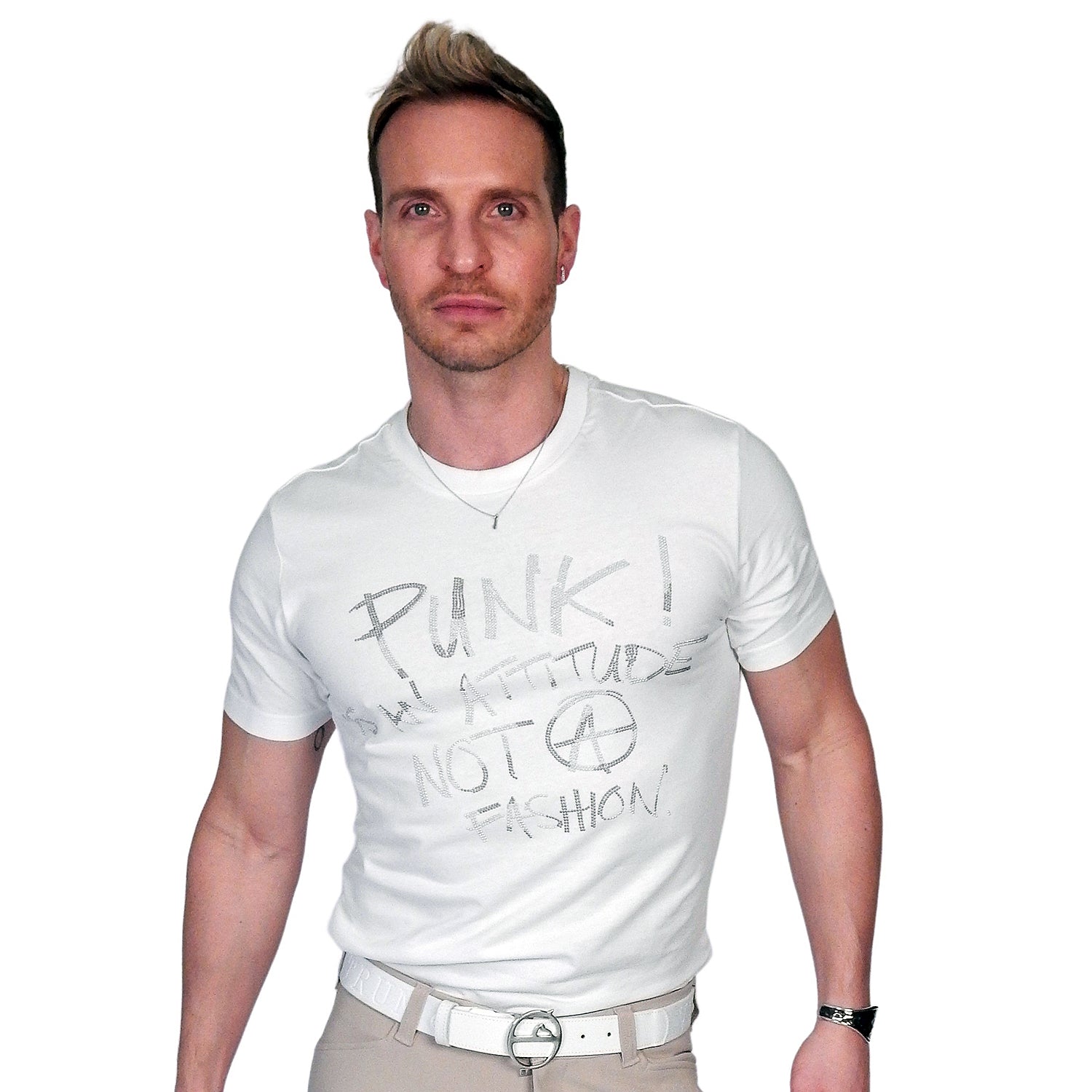 Men&#39;s John Richmond - &quot;MAPAND PUNK&quot; Studded T-Shirt in White