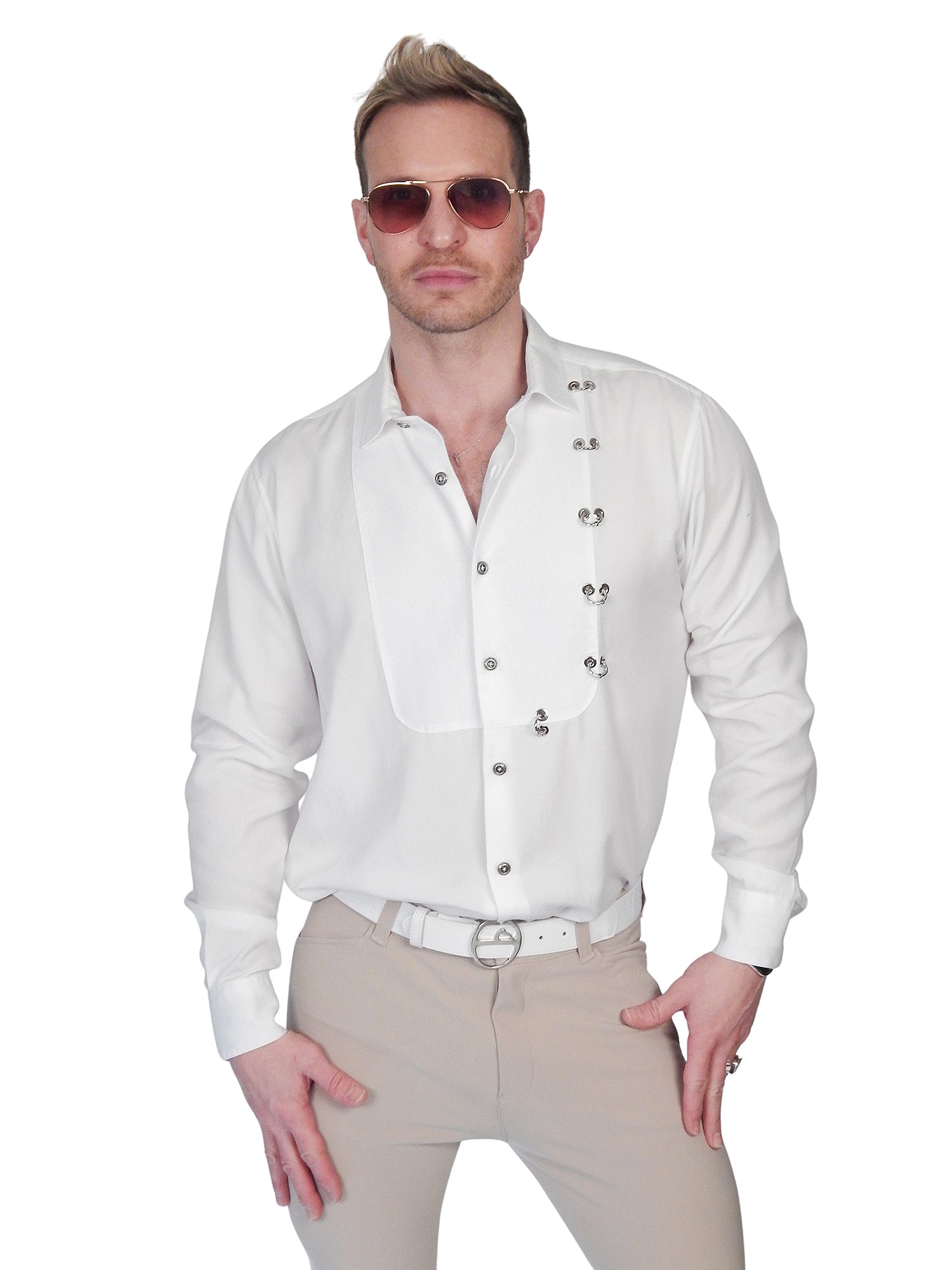 Men&#39;s John Richmond - &quot;OCCHIELLO&quot; Eyelet Accented Shirt in White