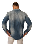 Men's John Richmond - "HEIMETE" Denim Shirt in Distressed Blue