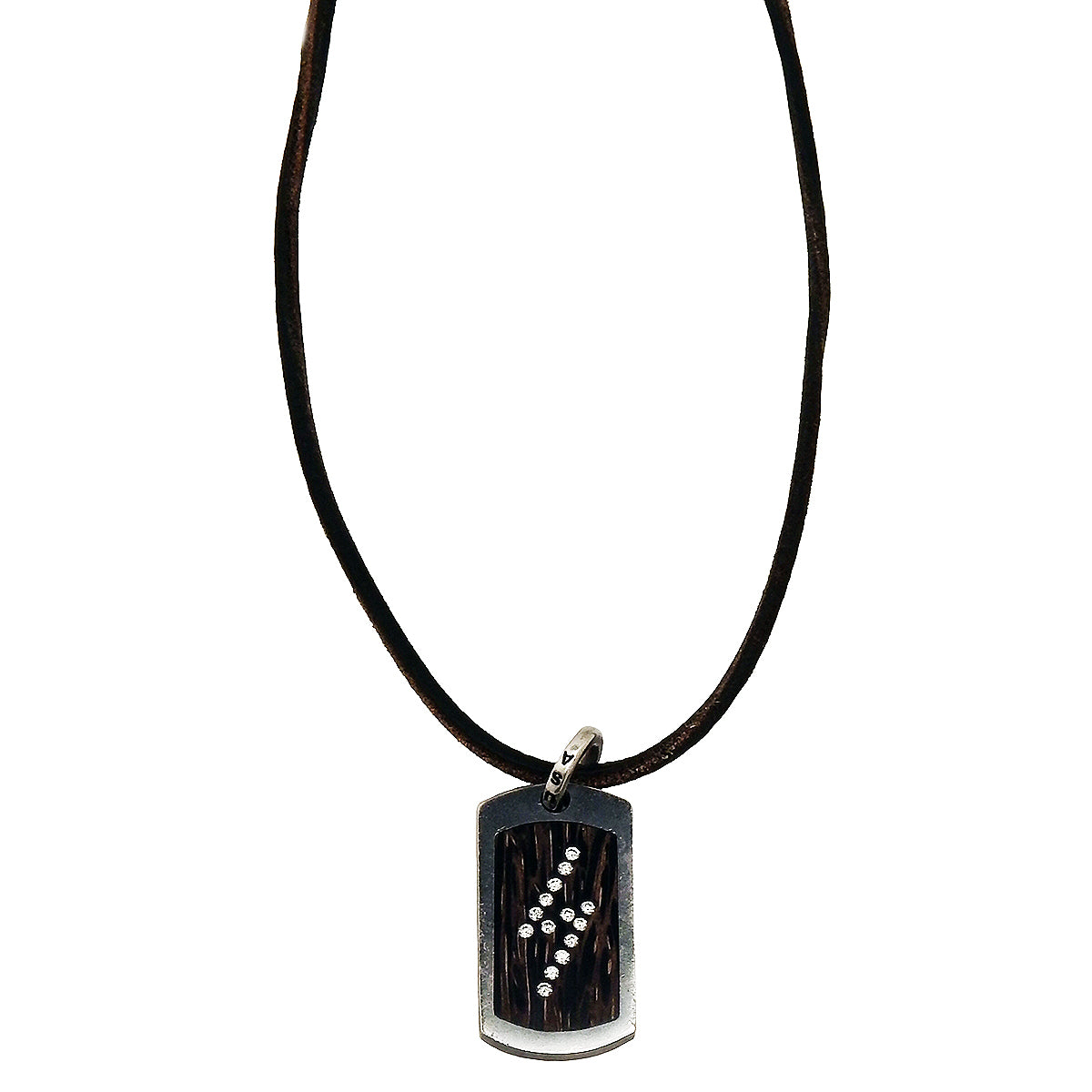 MARCOS - &quot;DIAMOND BOLT&quot;  Pendant in Oxidized Sterling Silver and Inlaid Wood