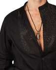 Men's John Richmond - "MARYUM" Crystal Embellished Shirt in Black