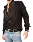 Men's John Richmond - "MARYUM" Crystal Embellished Shirt in Black