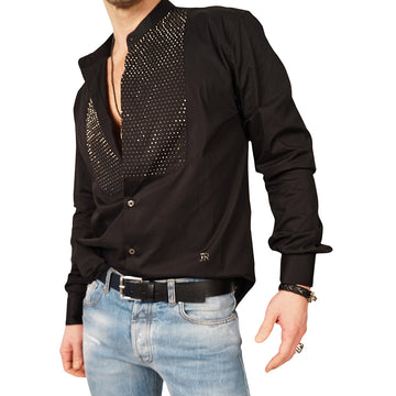 Men's John Richmond - "MARYUM" Crystal Embellished Shirt in Black