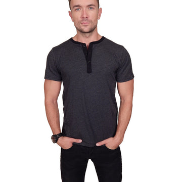 Prospective Flow - "OTARU" Henley Tee in Heather Black