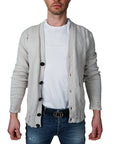 John Richmond - "VANADIS" Distressed Knit Cardigan in Bone