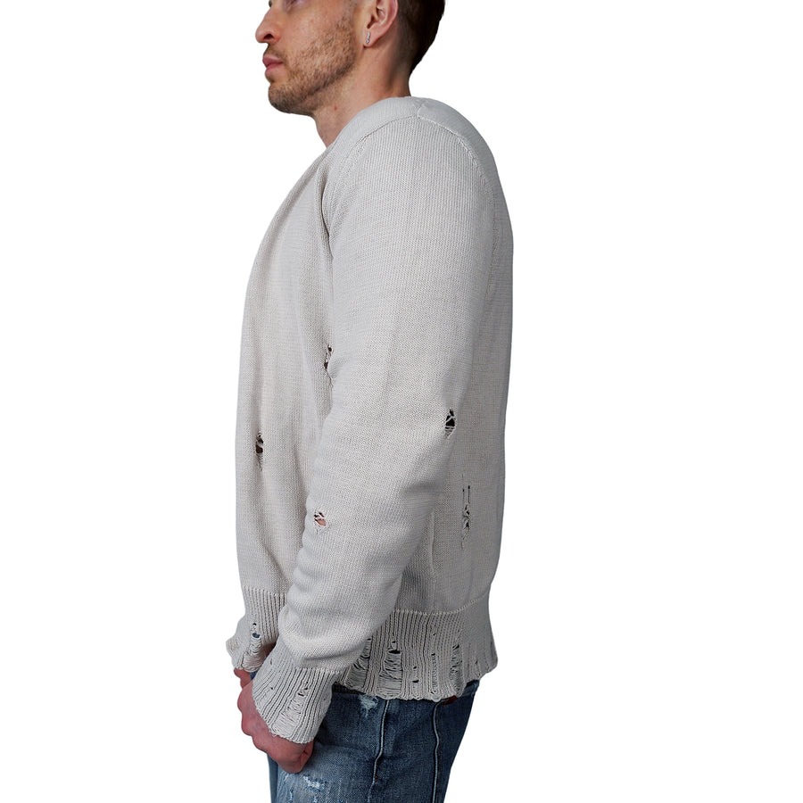 John Richmond - "VANADIS" Distressed Knit Cardigan in Bone