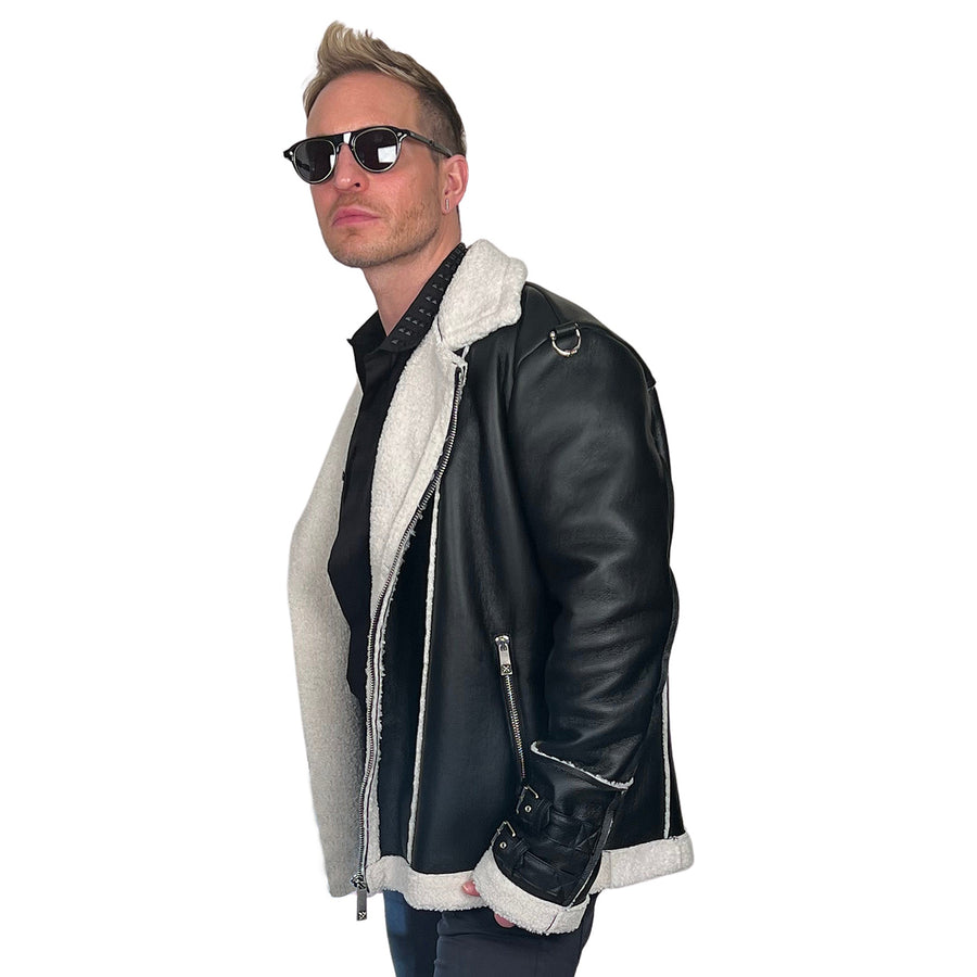 John Richmond - "BARTONE" Vegan Shearling Trim Jacket