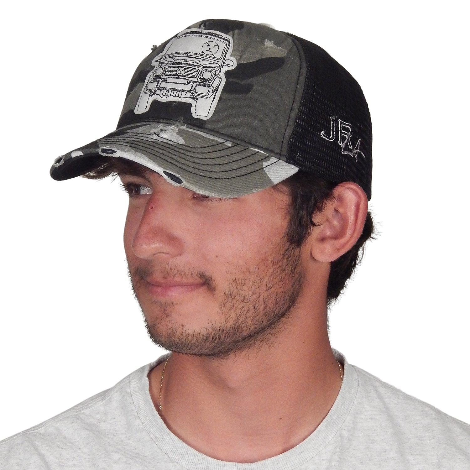 J. RANSOM Collection - &quot;SNOWMAN in G WAGON&quot; Grey Camouflage Trucker Hat