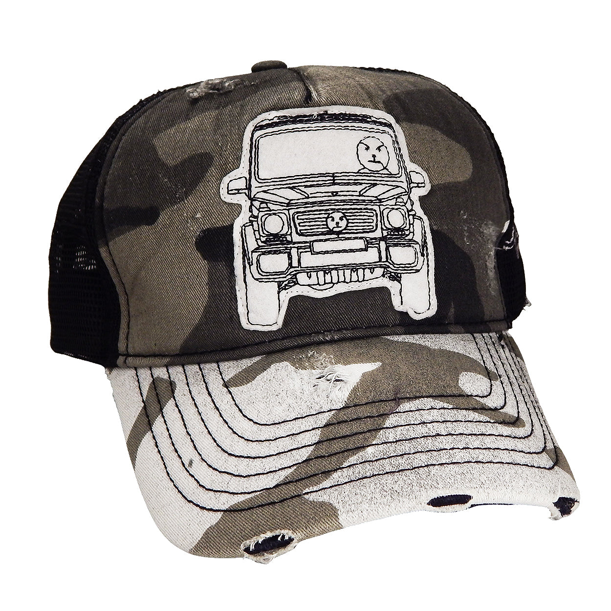 J. RANSOM Collection - &quot;SNOWMAN in G WAGON&quot; Grey Camouflage Trucker Hat