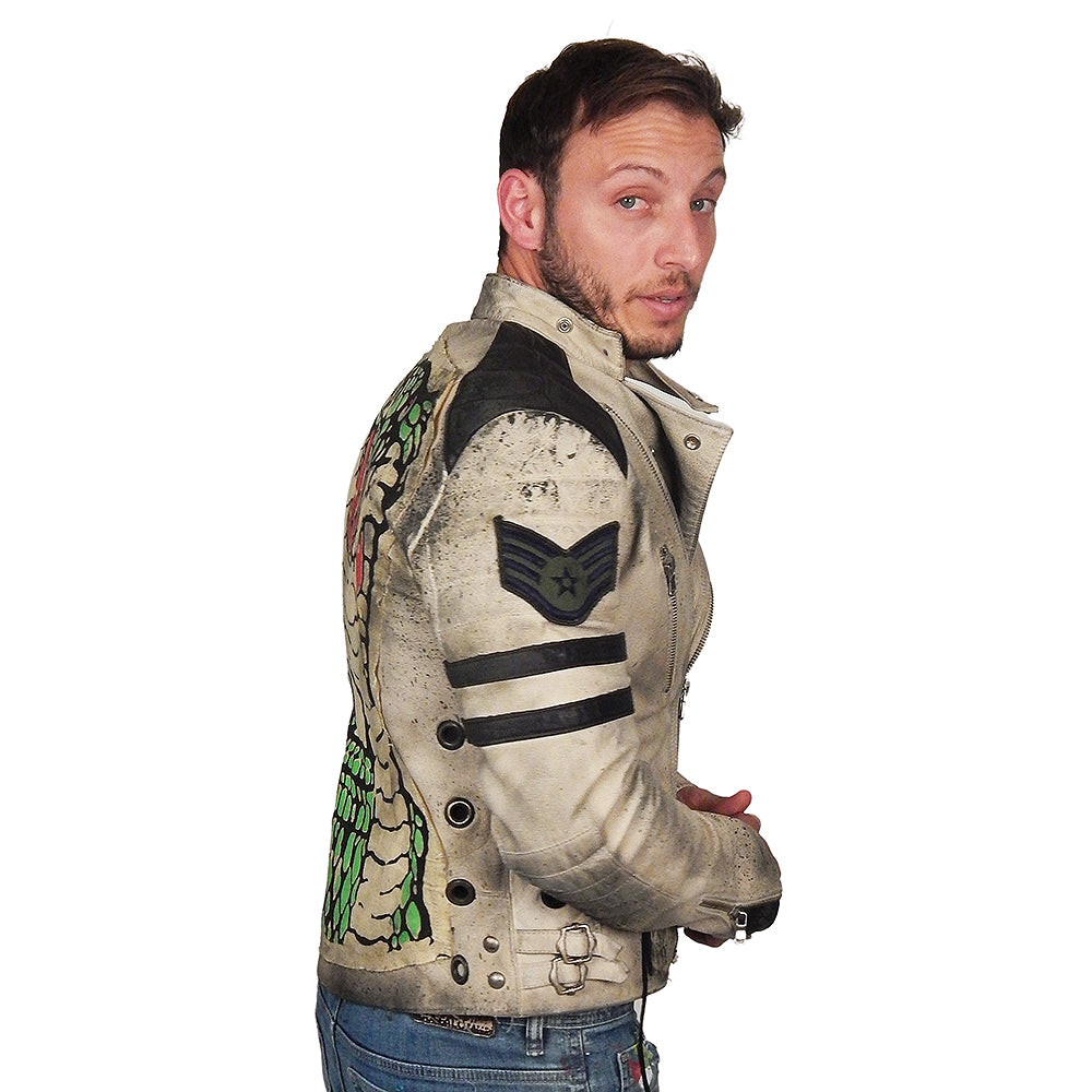 JUNKER DESIGNS - &quot;SERPENT&quot; Leather Biker Jacket in Off-White