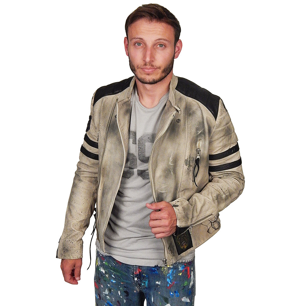 Junker Designs - Serpent Leather Biker Jacket in Off-White Medium