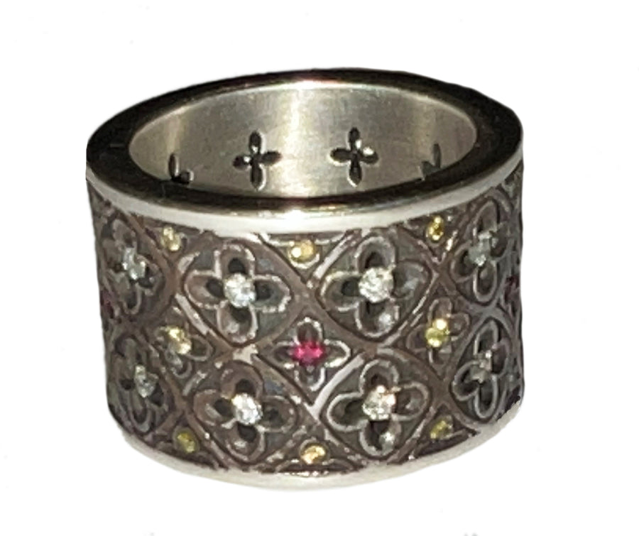King Baby - "RELIC BAND RING" with Rubies, Yellow and White Diamonds