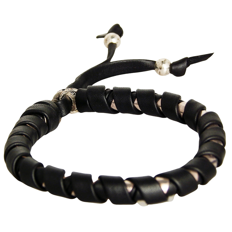 King Baby – Silver And Black Leather and Silver Wrapped Bracelet