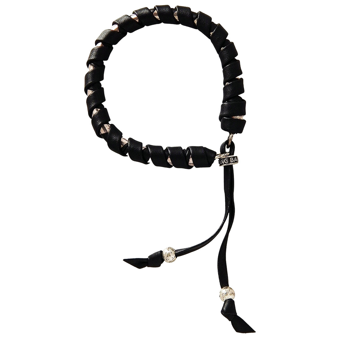 KING BABY - "SILVER AND BLACK" Leather and Silver Wrapped Bracelet