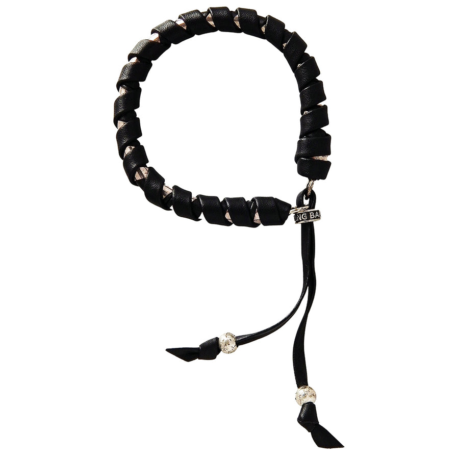 KING BABY - "SILVER AND BLACK" Leather and Silver Wrapped Bracelet