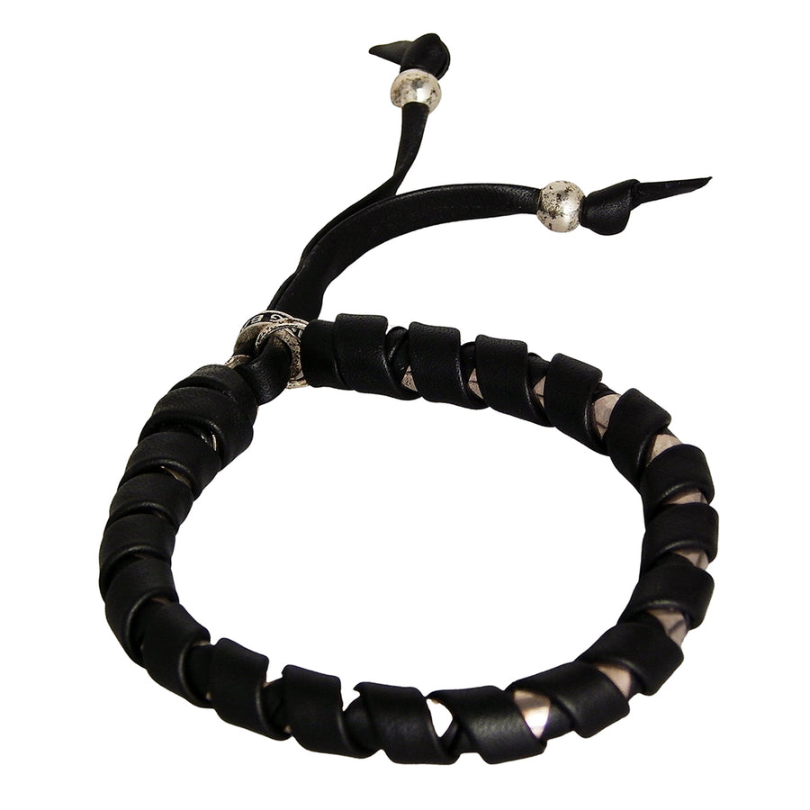 KING BABY - "SILVER AND BLACK" Leather and Silver Wrapped Bracelet