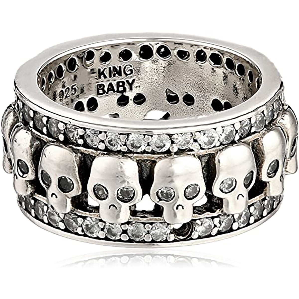 King Baby - &quot;WIDE BAND SKULL RING&quot; with Brilliant CZs