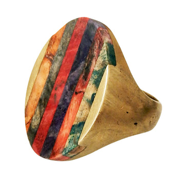 LYDIA MARCOS DESIGN - "STATEMENT" Chunky Ring with Inlaid Wood and Copper