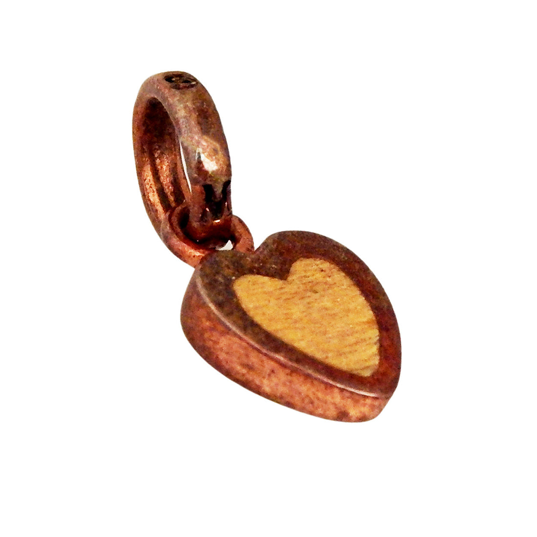 MARCOS - "MINI HEART PENDANT" in Copper with Inlaid Yellow Box Elder Wood