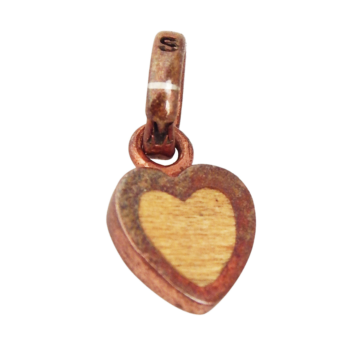 MARCOS - &quot;MINI HEART PENDANT&quot; in Copper with Inlaid Yellow Box Elder Wood