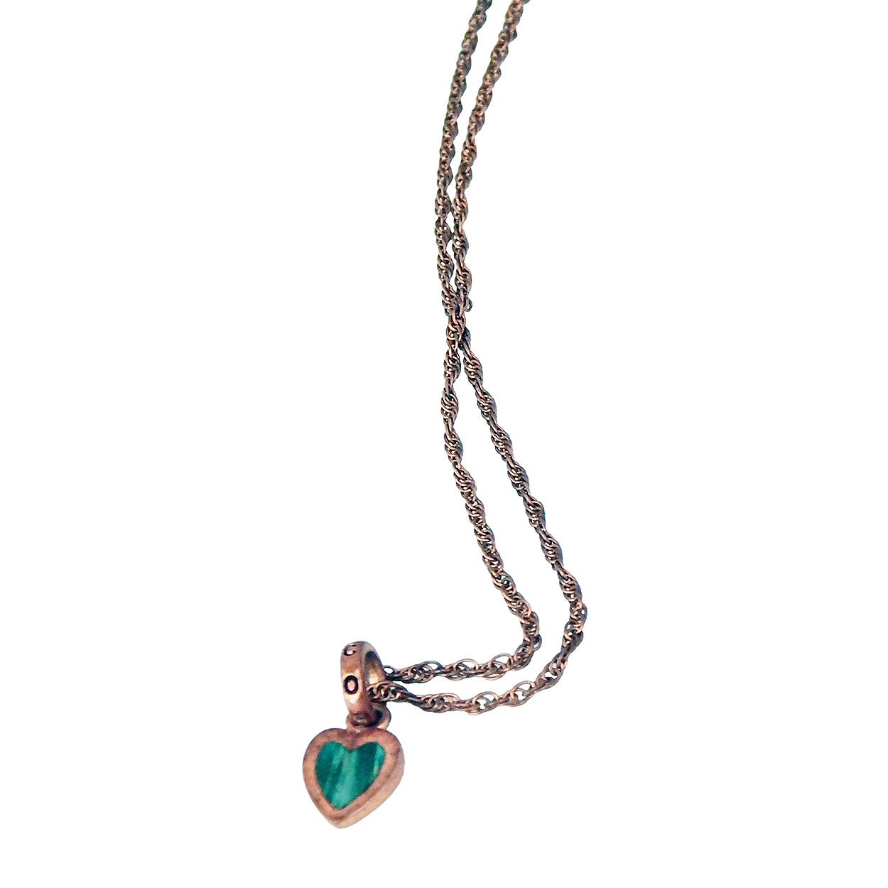 MARCOS - &quot;TINY HEART PENDANT&quot; in Copper with Inlaid Green Box Elder Wood