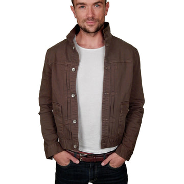 Men's PROSPECTIVE FLOW - "LAWRENCE" Denim Jacket in Olive Brown