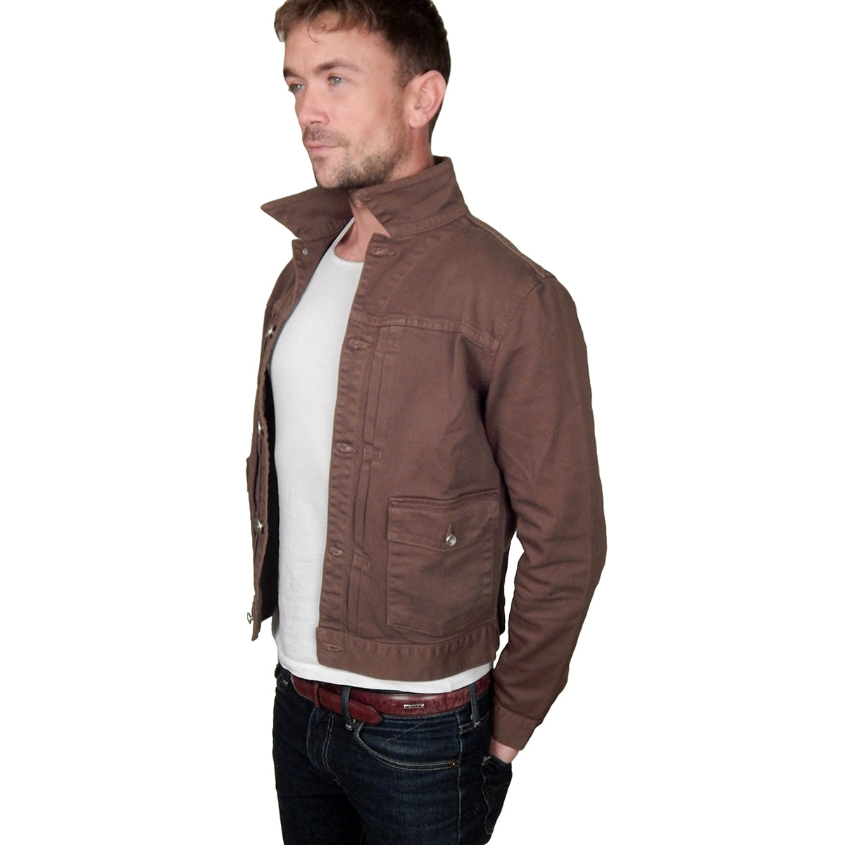 Men&#39;s PROSPECTIVE FLOW - &quot;LAWRENCE&quot; Denim Jacket in Olive Brown