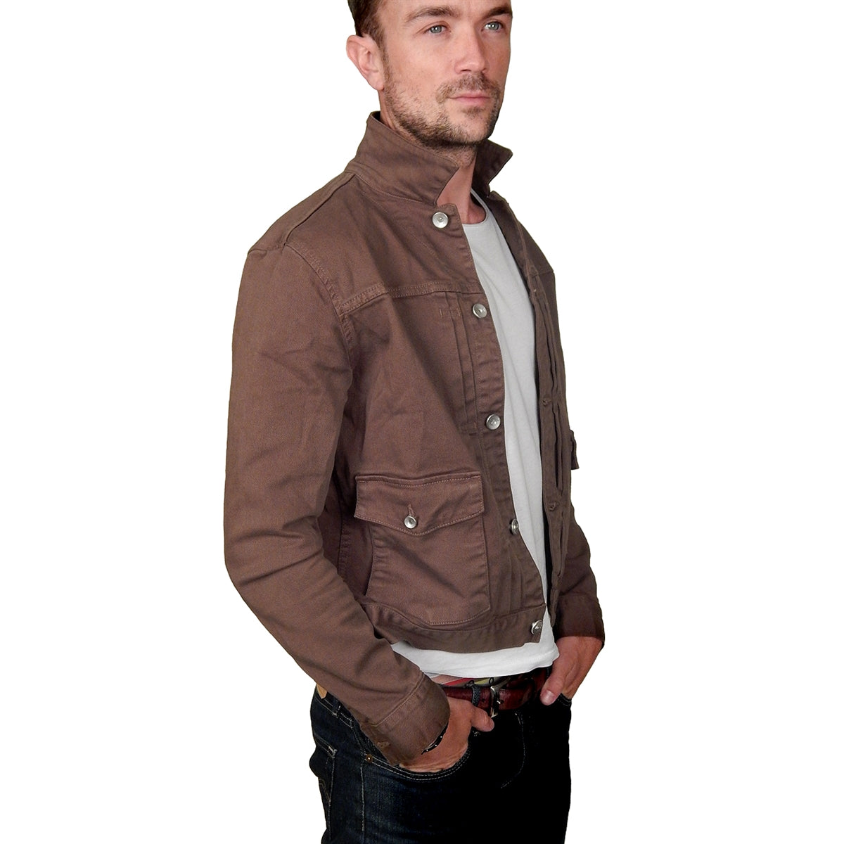 Men&#39;s PROSPECTIVE FLOW - &quot;LAWRENCE&quot; Denim Jacket in Olive Brown