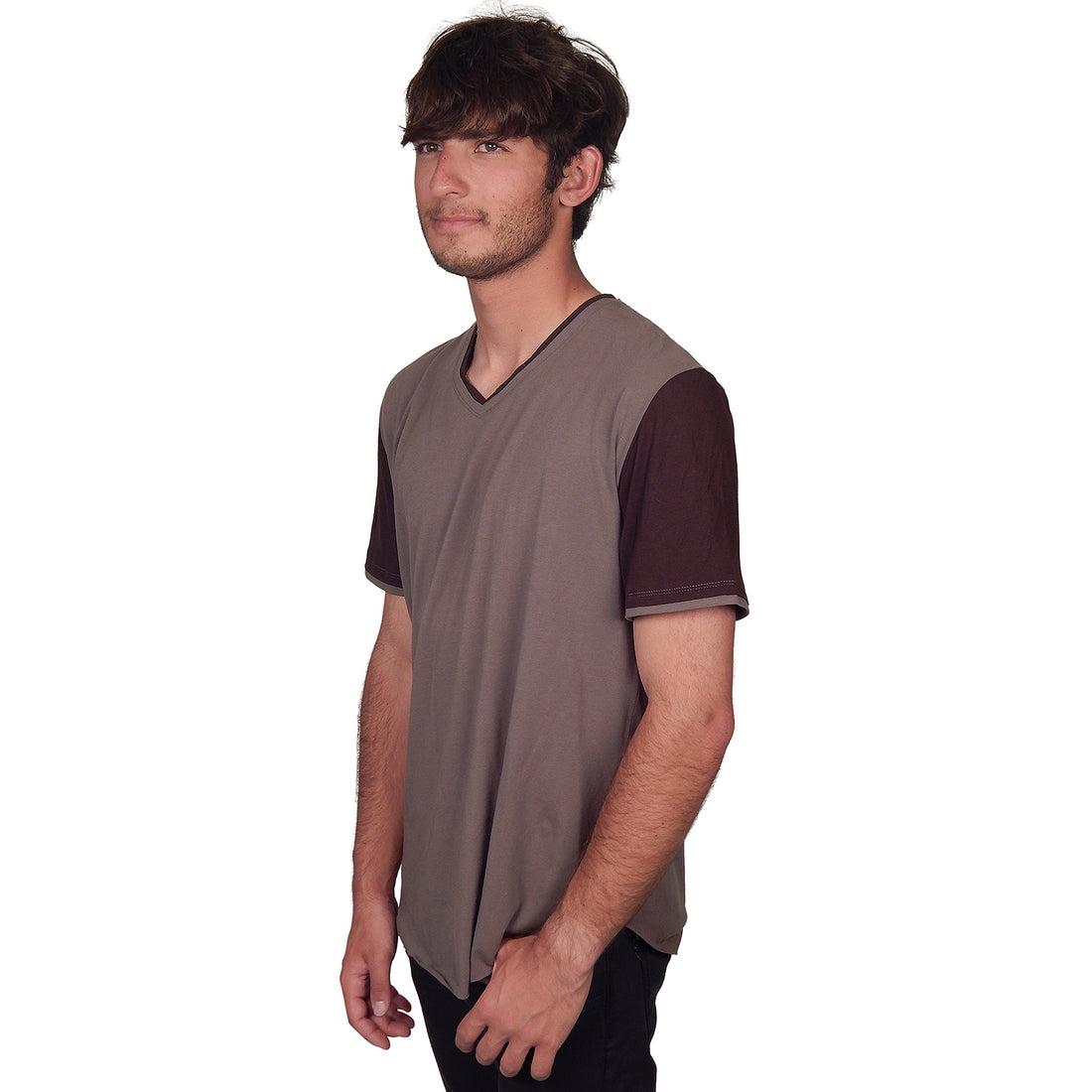 Men's Marcelo Pequeno - "TRIESTE" V-Neck Two-Tone Italian Jersey Shirt