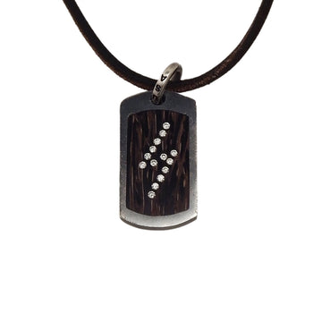 MARCOS - "DIAMOND BOLT"  Pendant in Oxidized Sterling Silver and Inlaid Wood
