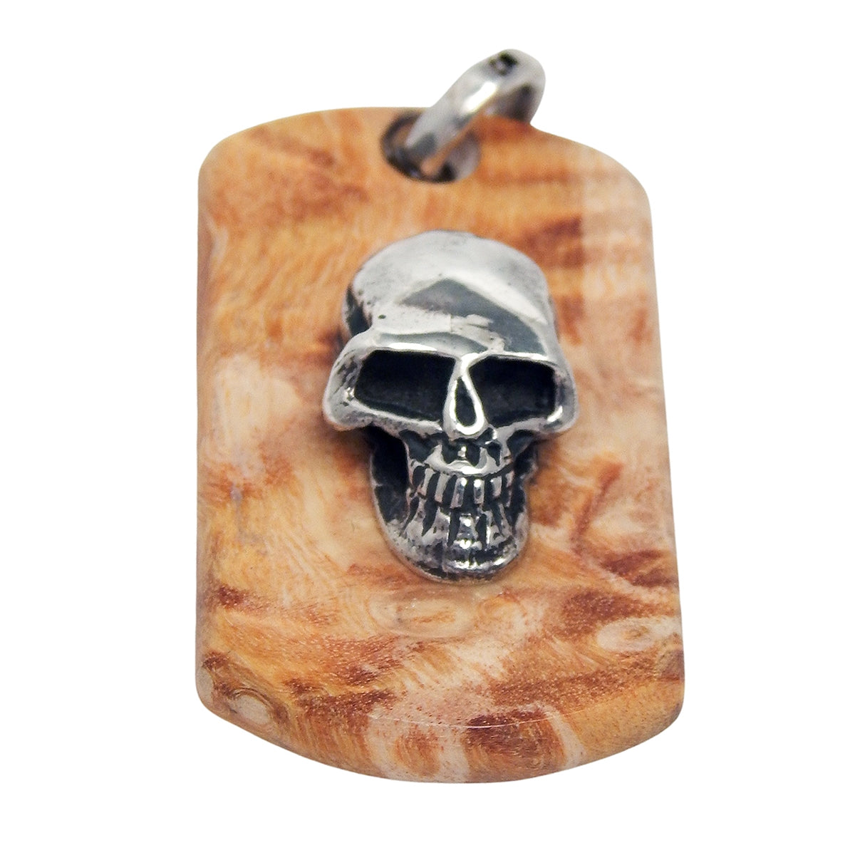 MARCOS - &quot;SKULL DOG TAG&quot; with AMBER Ebony Wood and Sterling Silver