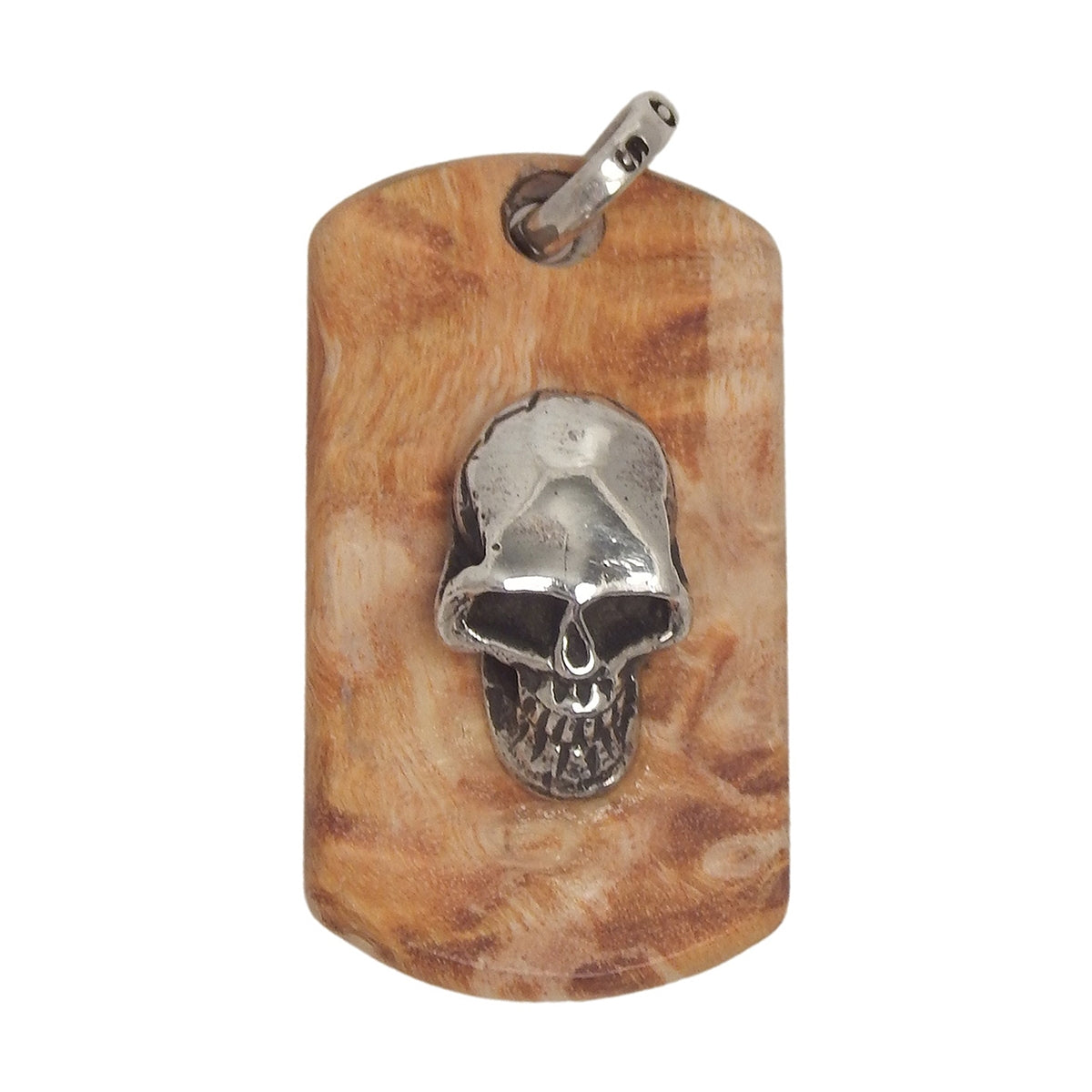 MARCOS - &quot;SKULL DOG TAG&quot; with AMBER Ebony Wood and Sterling Silver