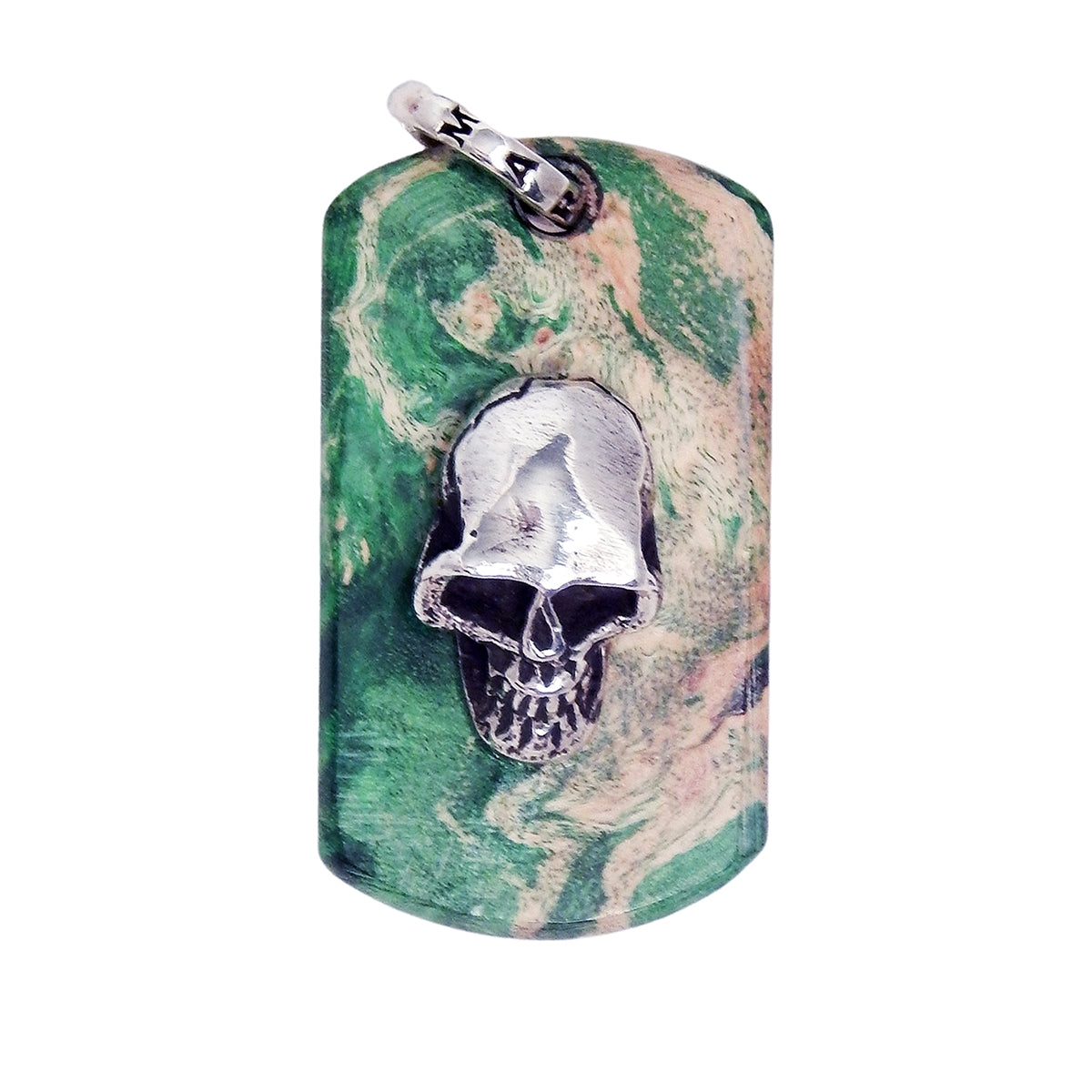 MARCOS - &quot;SKULL DOG TAG&quot; with Green Ebony Wood and Sterling Silver