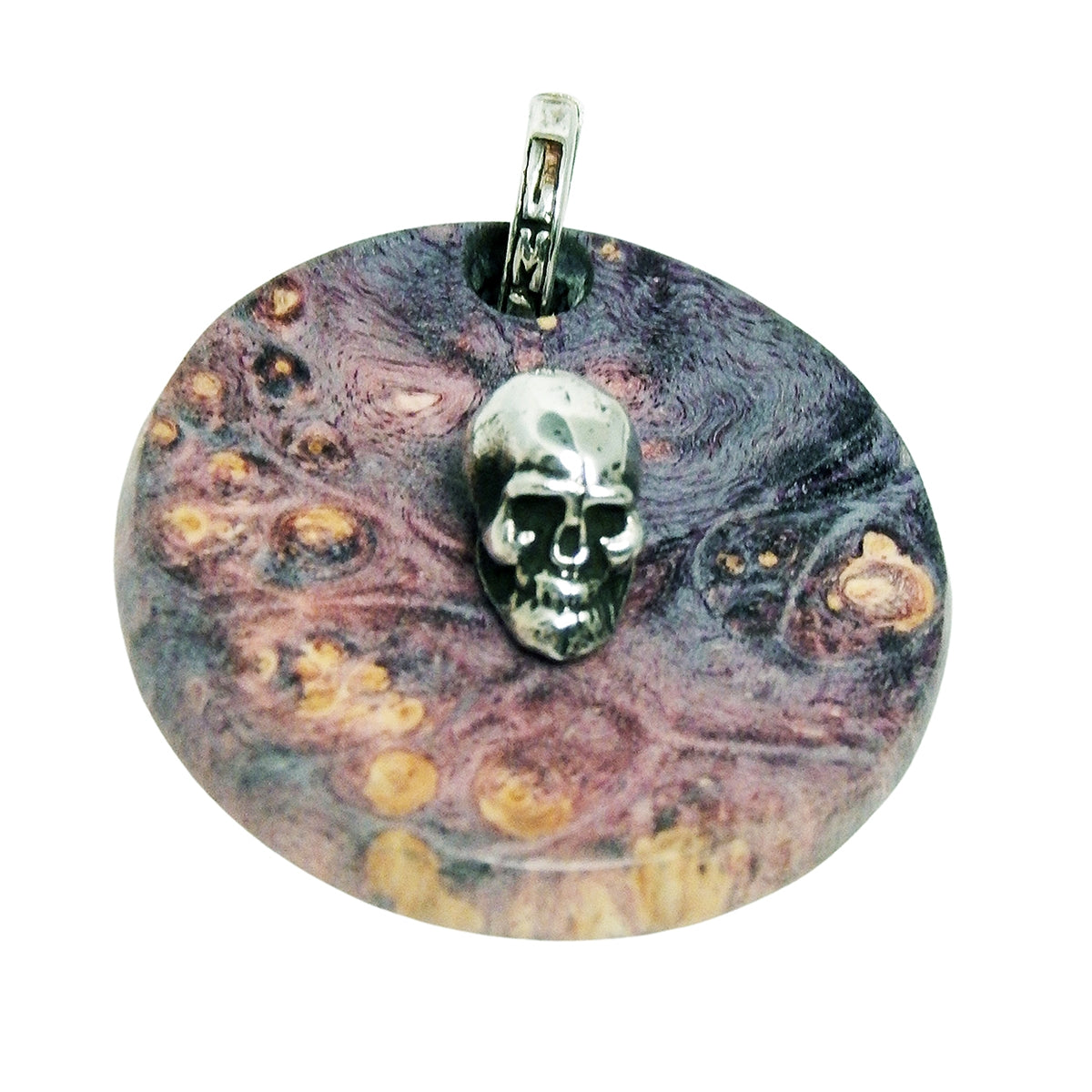 MARCOS - &quot;SKULL ROUND PENDANT&quot; with Purple Ebony Wood and Sterling Silver