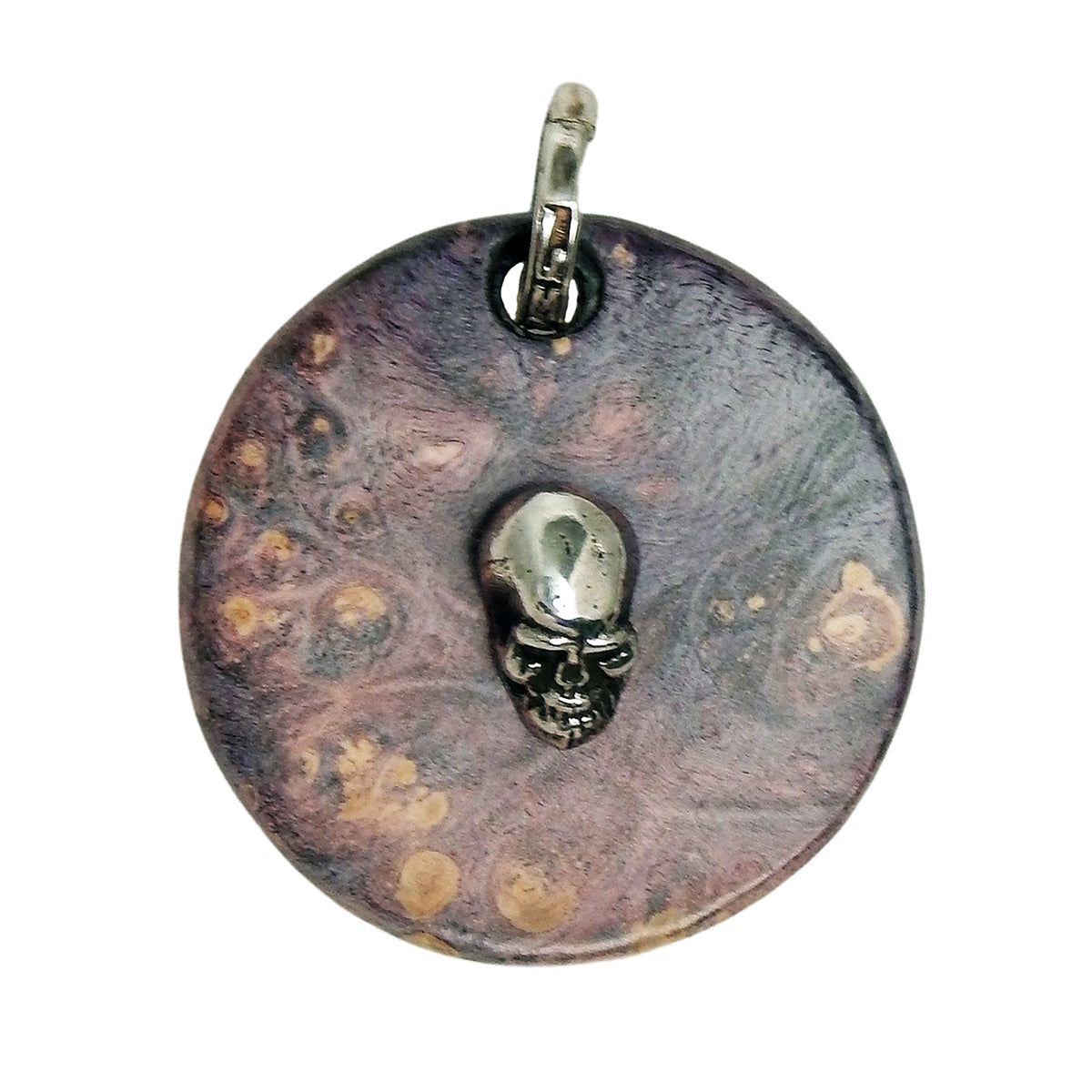 MARCOS - &quot;SKULL ROUND PENDANT&quot; with Purple Ebony Wood and Sterling Silver