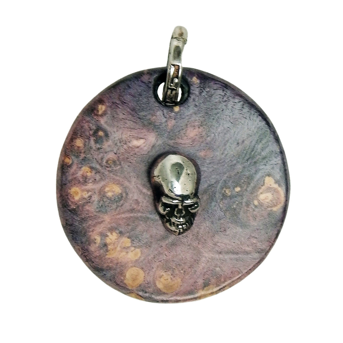 MARCOS - "SKULL ROUND PENDANT" with Purple Ebony Wood and Sterling Silver