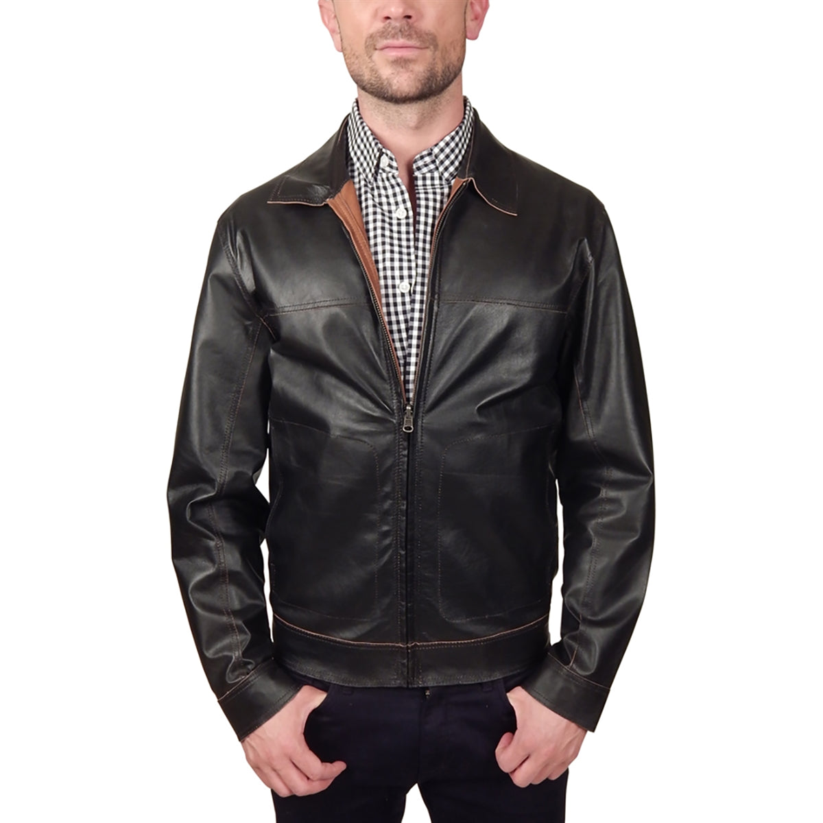 Missani Le Collezioni - &quot;DUO&quot; Reversible Leather Jacket in Brown and Black
