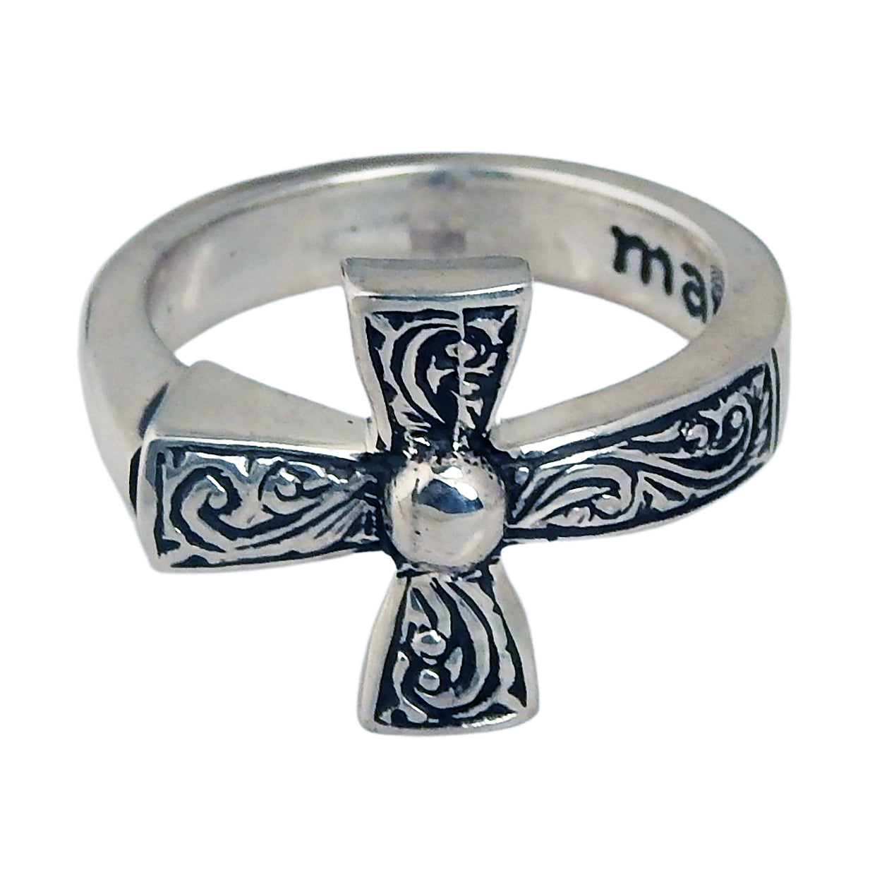 MARCOS - &quot;CROSS&quot; Inscribed Sterling Silver Ring