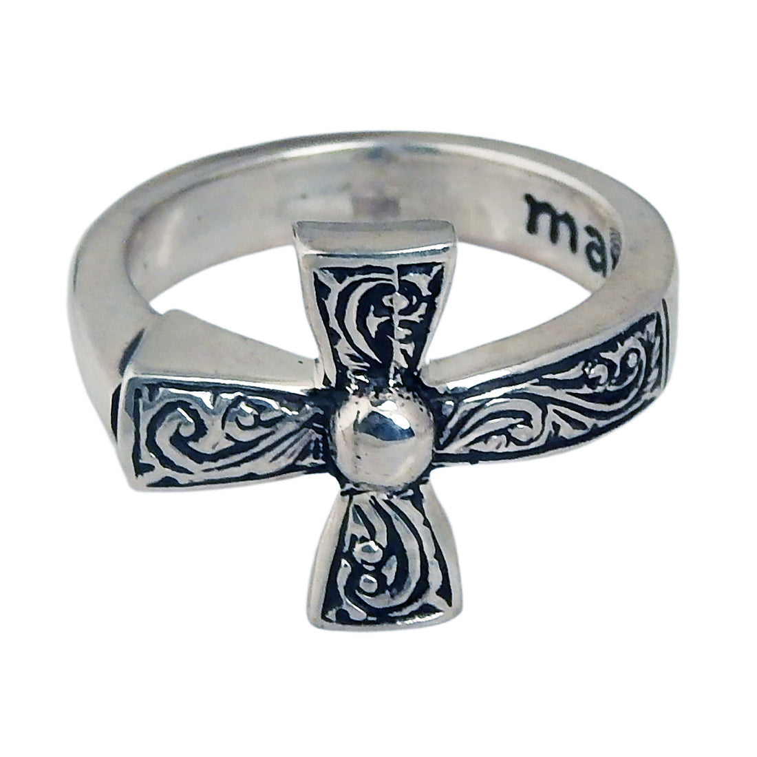 MARCOS - "CROSS" Inscribed Sterling Silver Ring