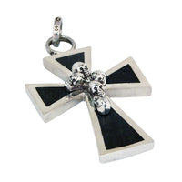 MARCOS - "MULTI-MINI SKULL CROSS" Pendant in Sterling Silver with inlaid Ebony Wood