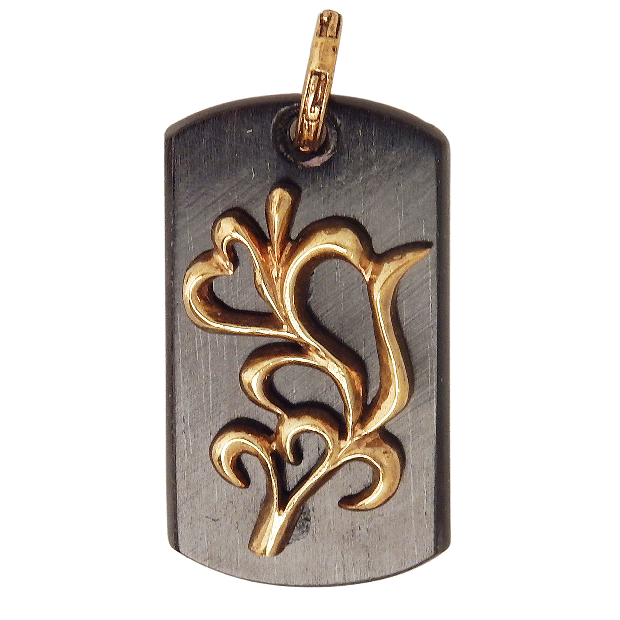 MARCOS - &quot;IVY HEART&quot; Pendant in Ebony Wood and Gold Plated Silver