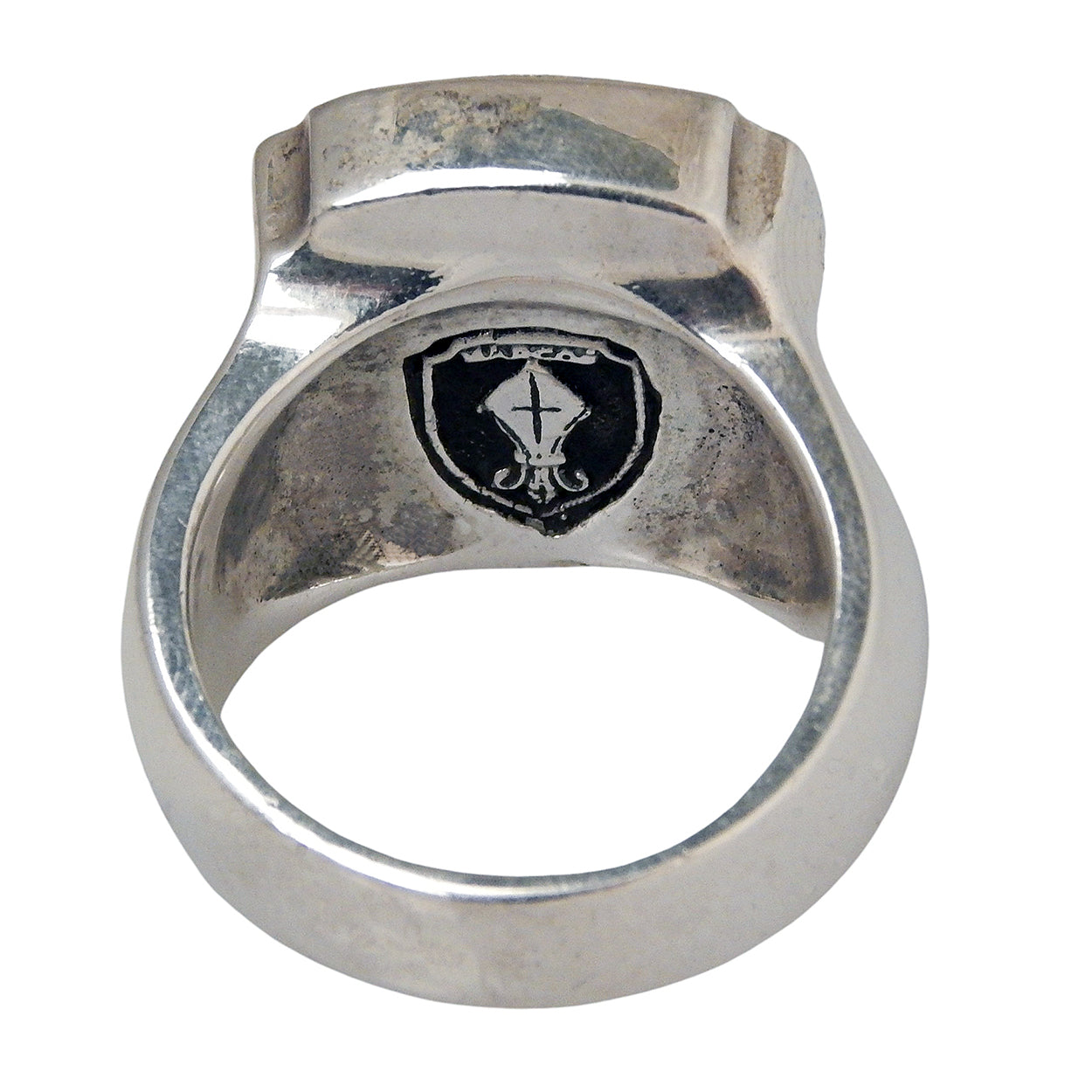 MARCOS - &quot;SHIELD and DIAMONDS&quot; Sterling Silver Ring with Black Palm Wood Inlays