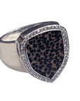 MARCOS - "SHIELD and DIAMONDS" Sterling Silver Ring with Black Palm Wood Inlays