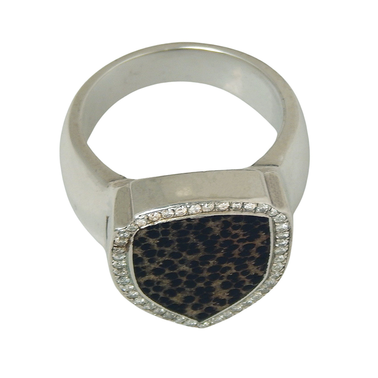 MARCOS - &quot;SHIELD and DIAMONDS&quot; Sterling Silver Ring with Black Palm Wood Inlays